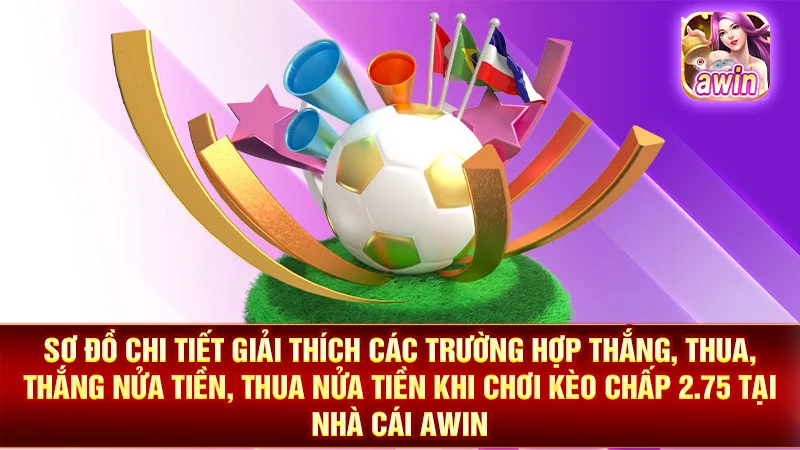 Sơ đồ chi tiết giải thích các trường hợp thắng, thua, thắng nửa tiền, thua nửa tiền khi chơi kèo chấp 2.75 tại nhà cái AWIN.