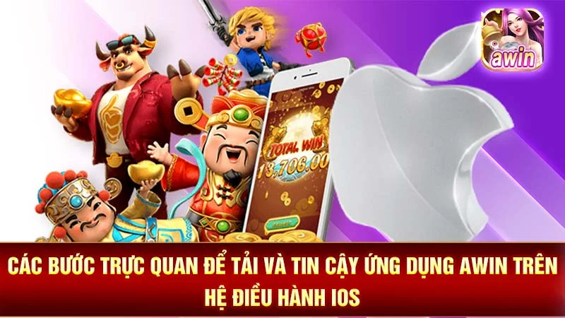 Các bước trực quan để tải và tin cậy ứng dụng AWIN trên hệ điều hành iOS.