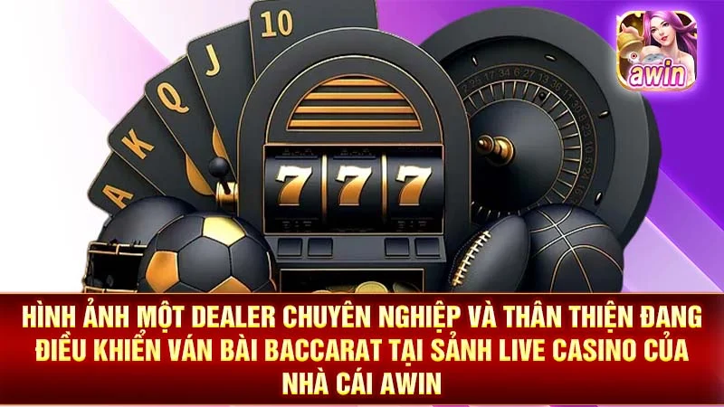 Hình ảnh một Dealer chuyên nghiệp và thân thiện đang điều khiển ván bài Baccarat tại sảnh Live Casino của nhà cái AWIN.