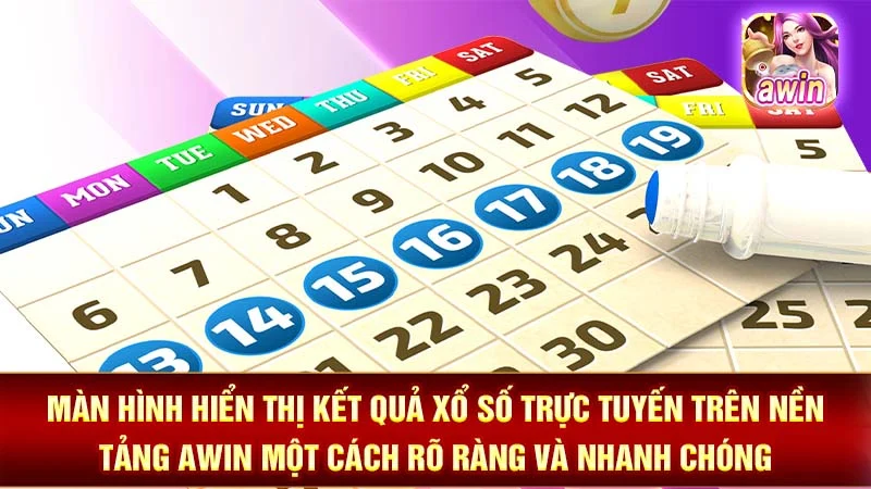 Màn hình hiển thị kết quả xổ số trực tuyến trên nền tảng AWIN một cách rõ ràng và nhanh chóng.